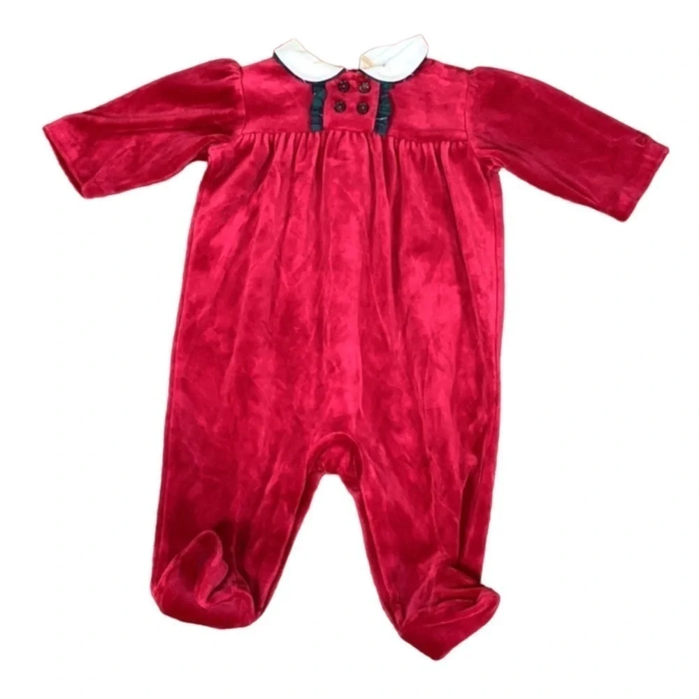 Ralph Lauren red velvet one piece outfit Size 6 Months New with tag
